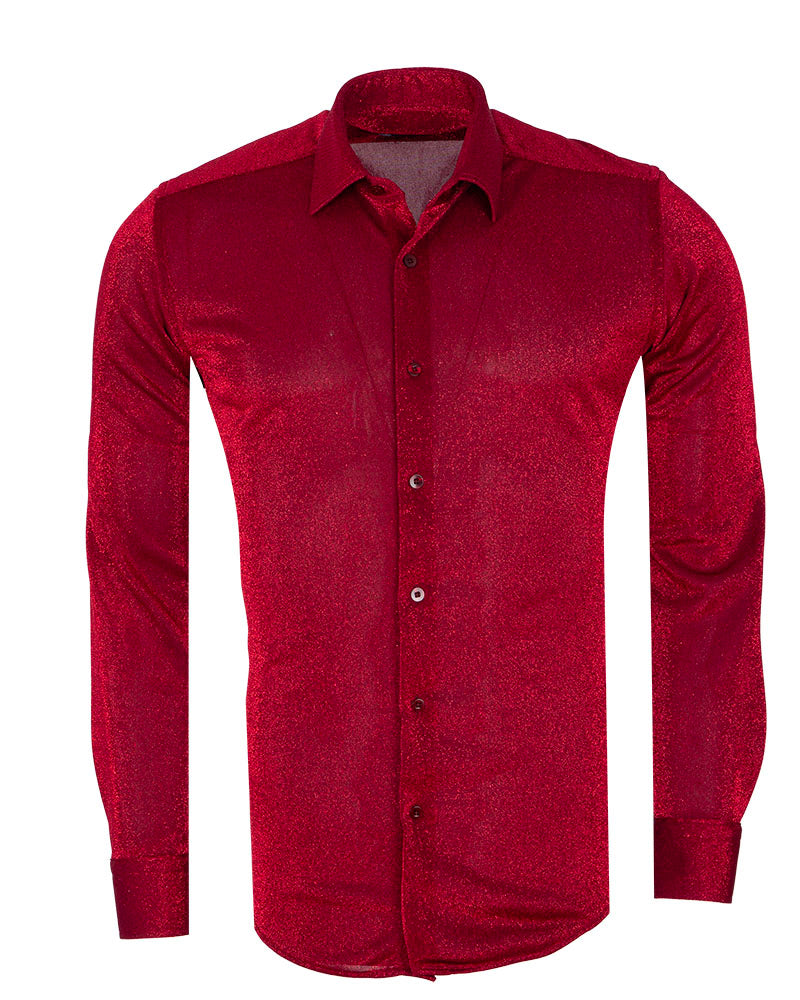 Red Sparkle Studded Glitter Shirt-Makrom