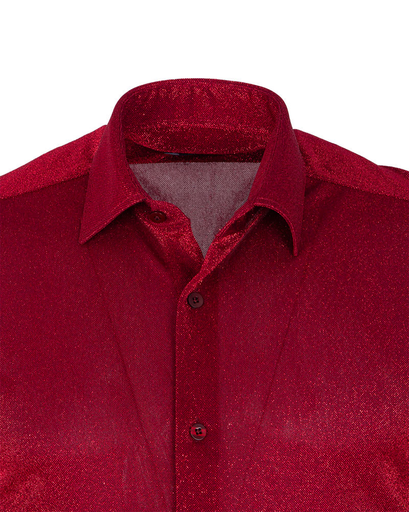 Red Sparkle Studded Glitter Shirt-Makrom