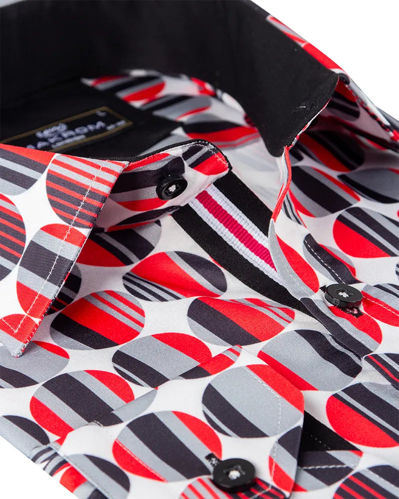 Red Stylish Circle Print Shirt-Makrom