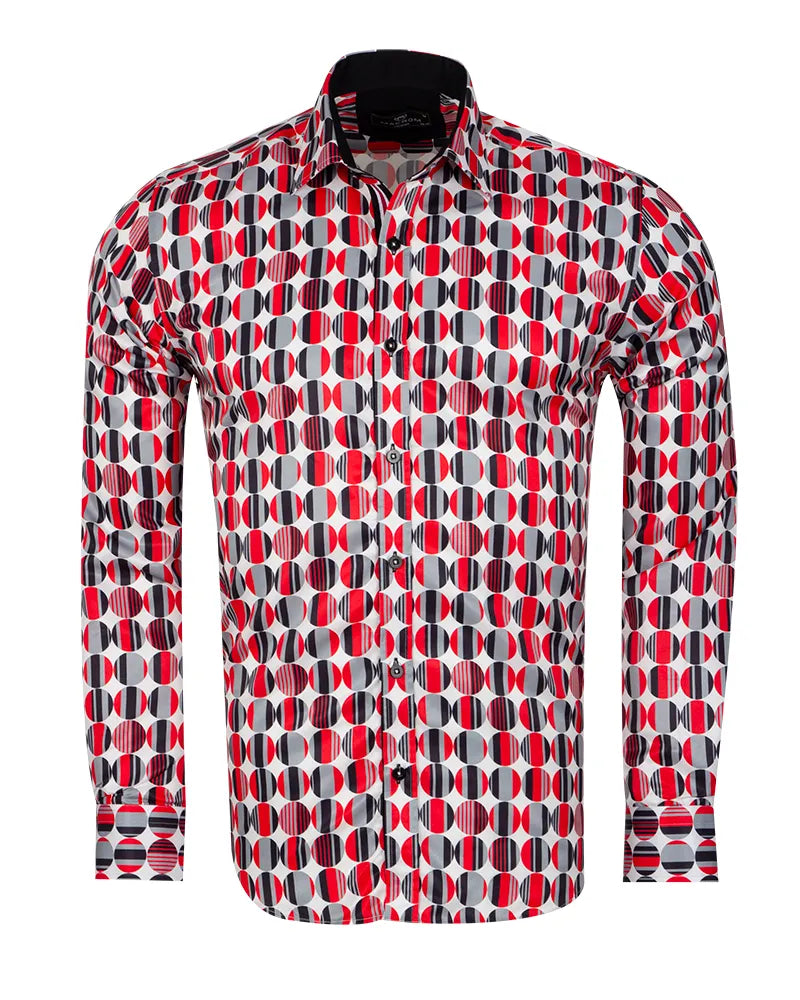 Red Stylish Circle Print Shirt-Makrom