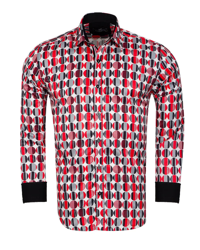 Red Stylish Circle Print Shirt-Makrom