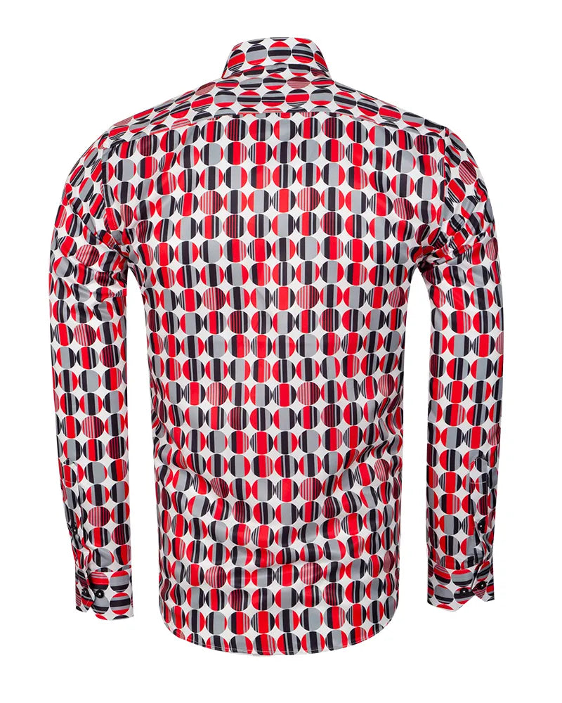 Red Stylish Circle Print Shirt-Makrom