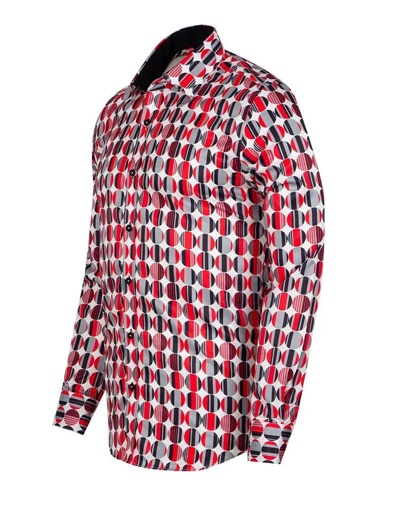 Red Stylish Circle Print Shirt-Makrom