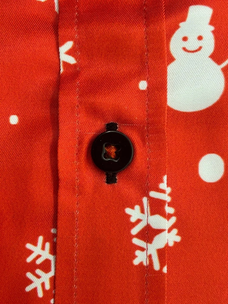 Red Snowflake Christmas Snowman Print Men's Shirt