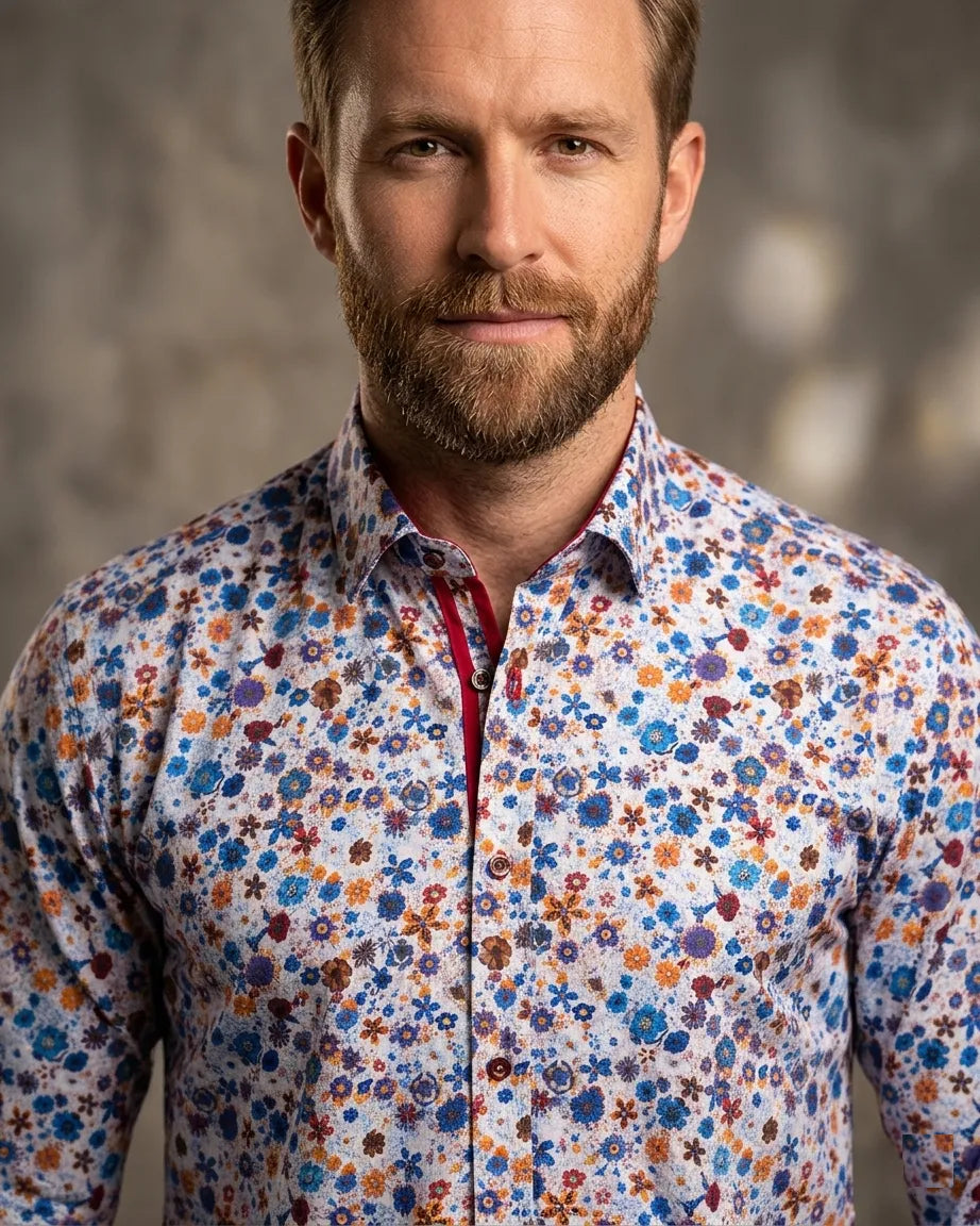 Retro Floral Pure Cotton Print Shirt-Makrom