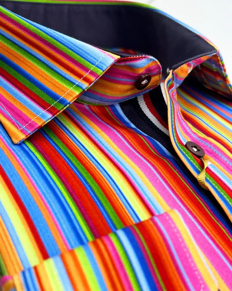 Retro Striped Men's Shirt with Matching Handkerchief-Makrom