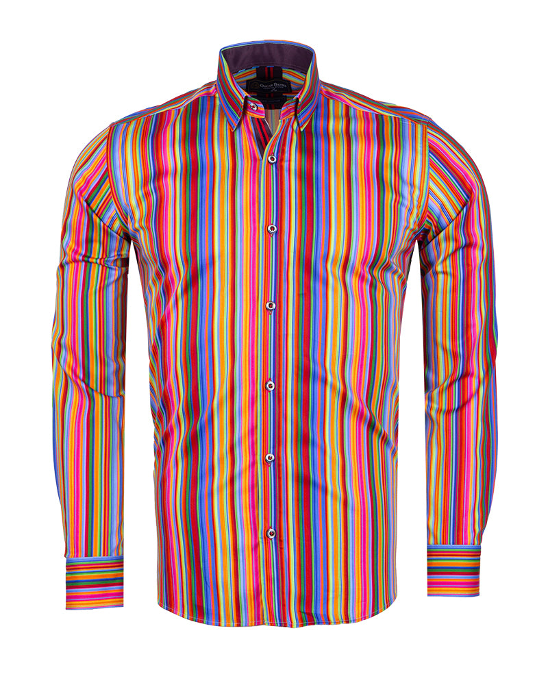 Retro Striped Men's Shirt with Matching Handkerchief-Makrom