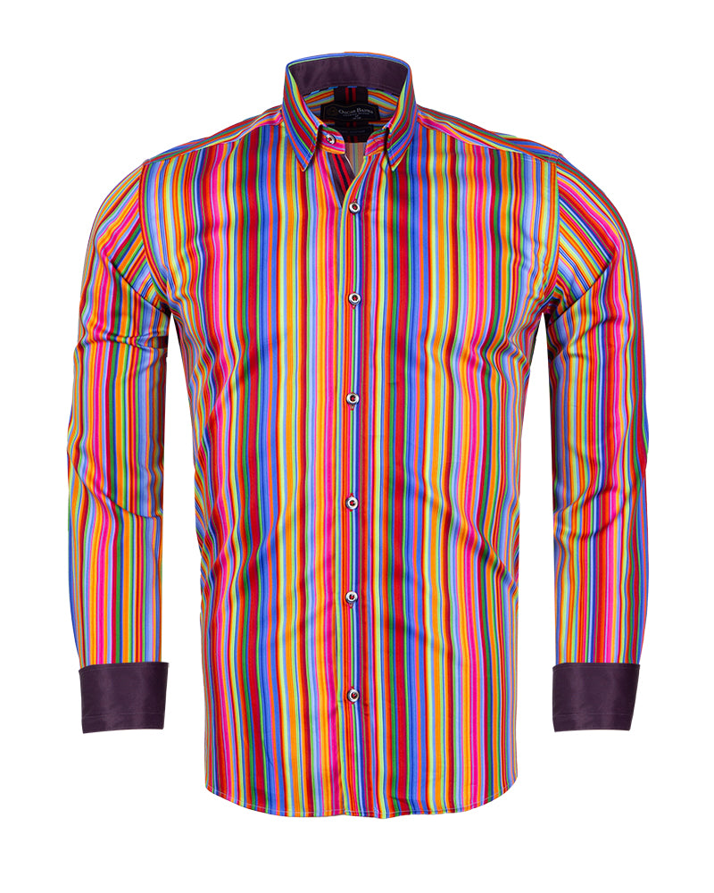 Retro Striped Men's Shirt with Matching Handkerchief-Makrom