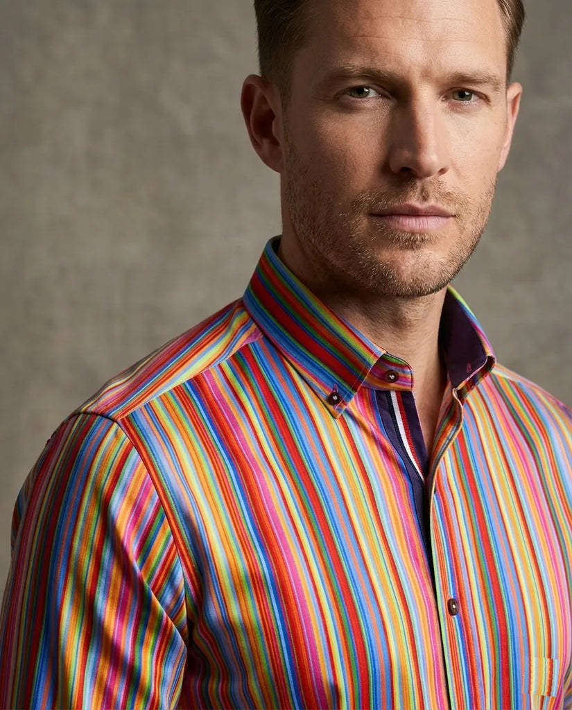 Retro Striped Men's Shirt with Matching Handkerchief