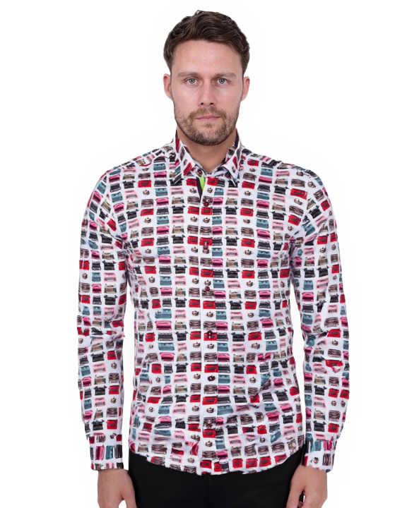 Retro Typewriter Shirt Satin Cotton Shirt with Matching Handkerchief-Makrom