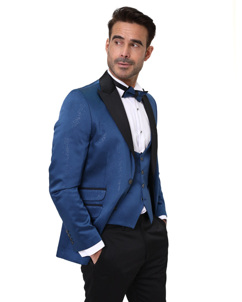 Royal Blue Contrasting Lapel Blazer & Waistcoat-Makrom