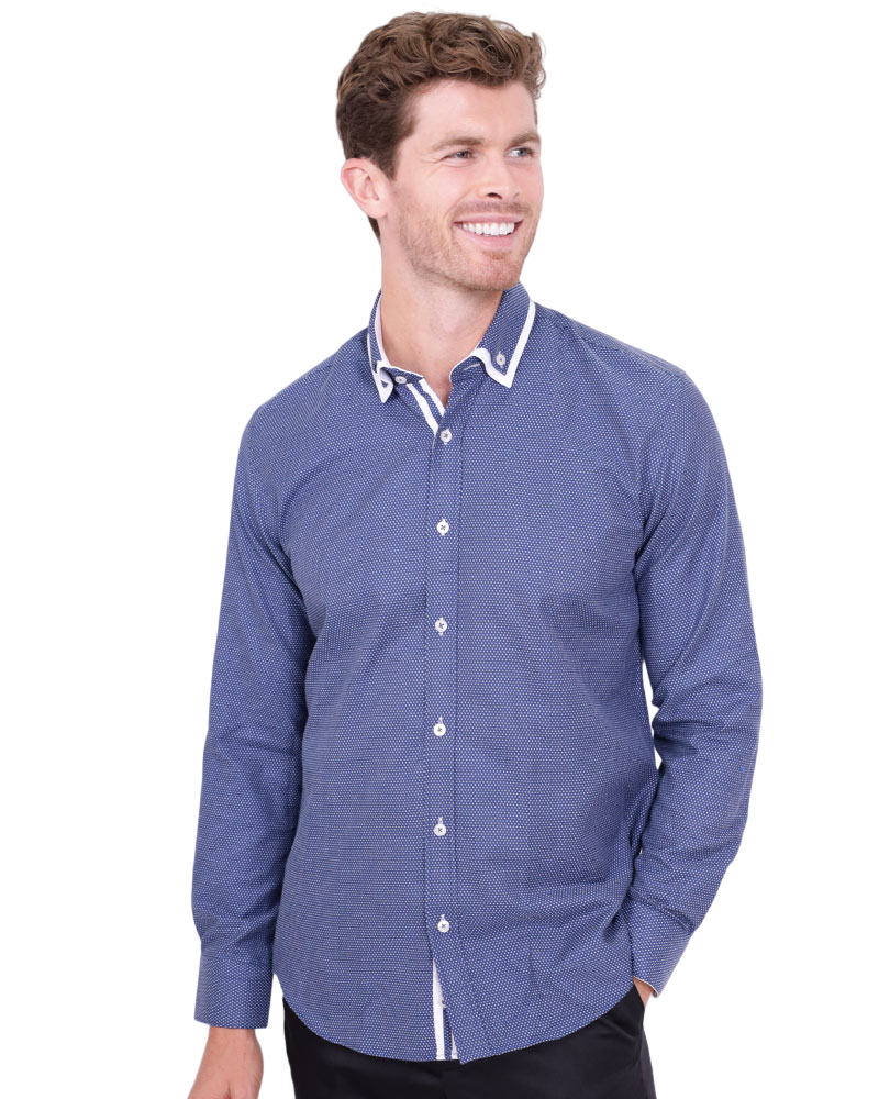 Royal Blue Dots Patterns Printed Mens Shirt-Makrom