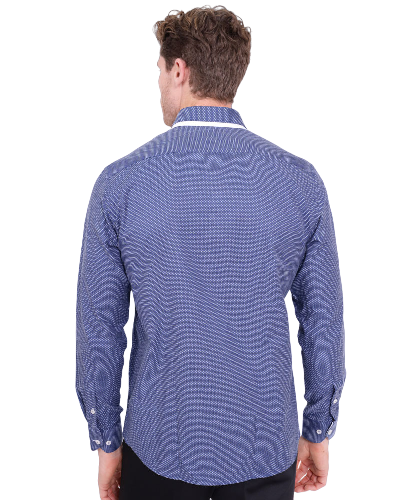 Royal Blue Dots Patterns Printed Mens Shirt-Makrom