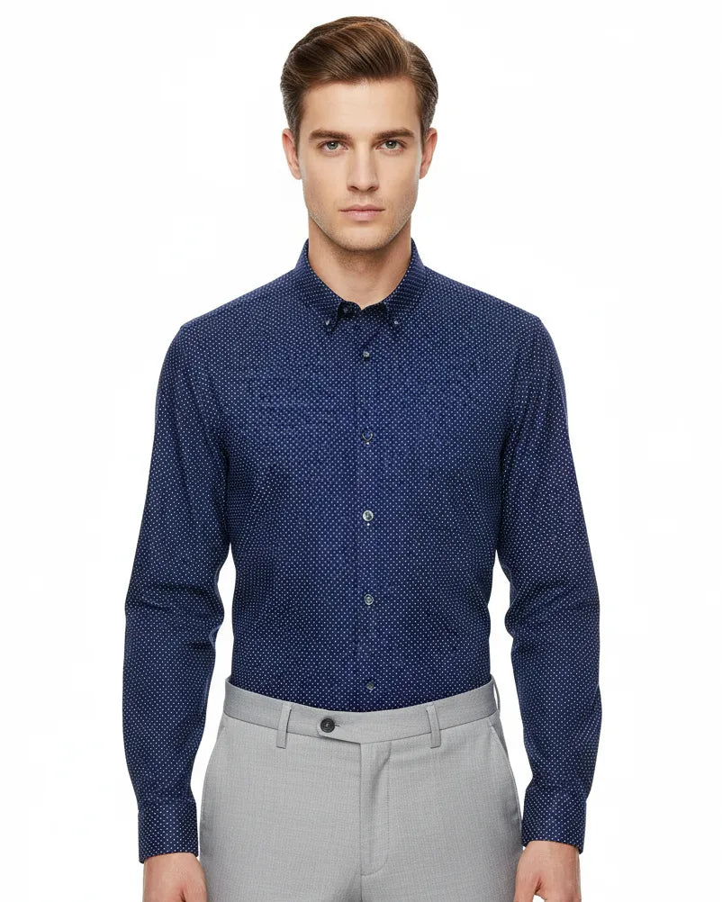 Royal Blue Dotted Print Shirt-Makrom