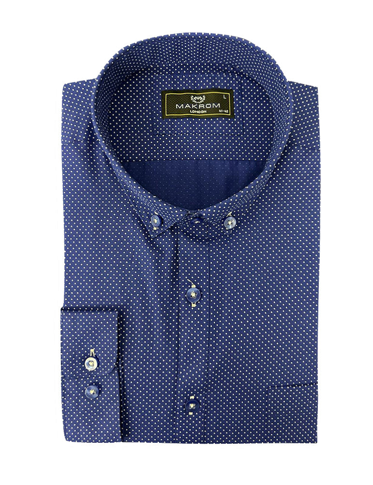Royal Blue Dotted Print Shirt-Makrom