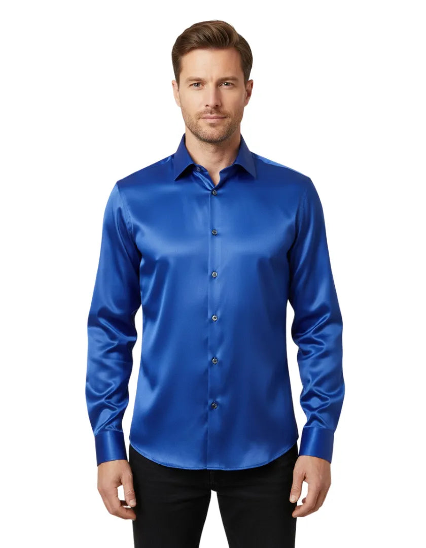 Royal Blue Plain Satin Classic Men’s Shirt-Makrom