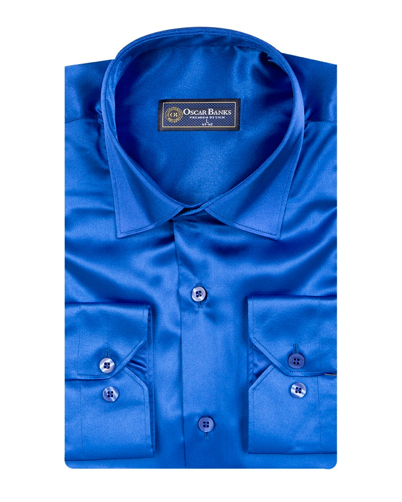 Royal Blue Plain Satin Classic Men’s Shirt-Makrom