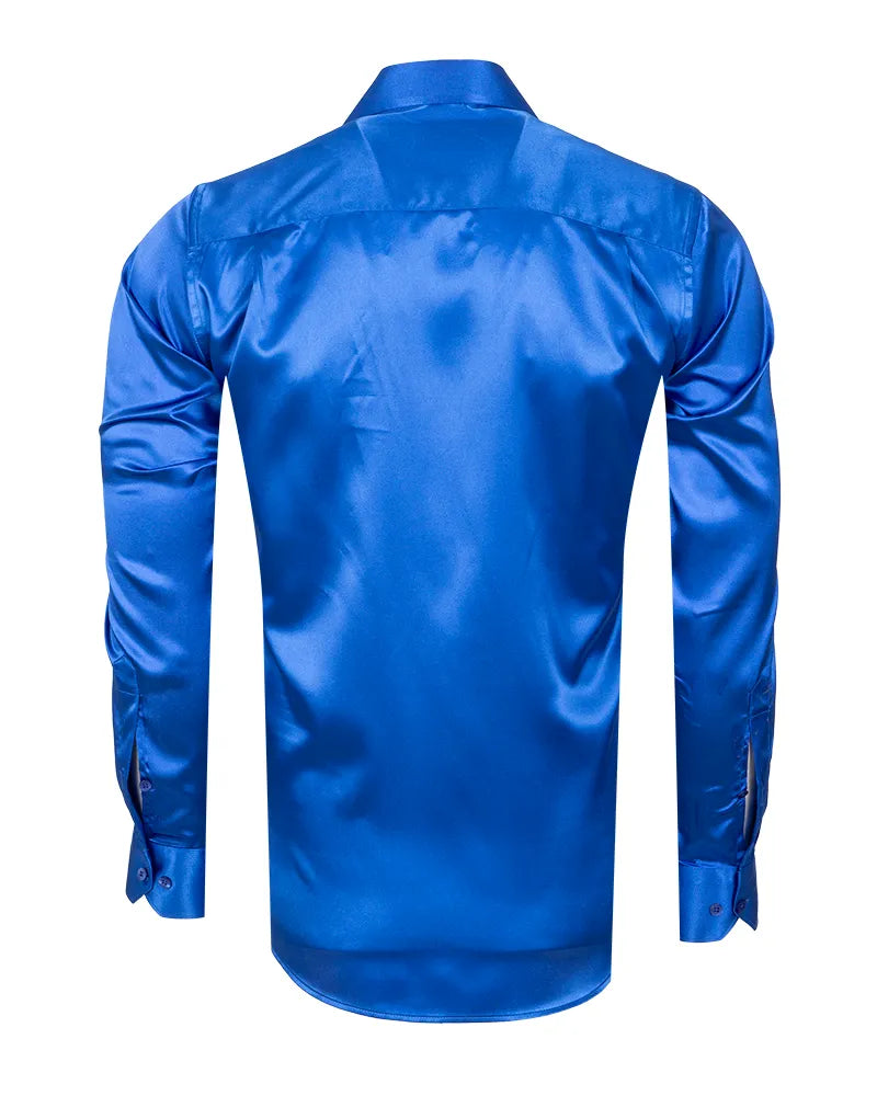 Royal Blue Plain Satin Classic Men’s Shirt-Makrom