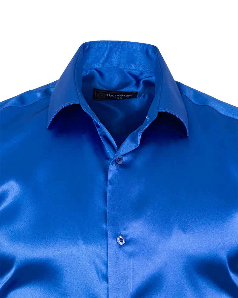 Royal Blue Plain Satin Classic Men’s Shirt-Makrom