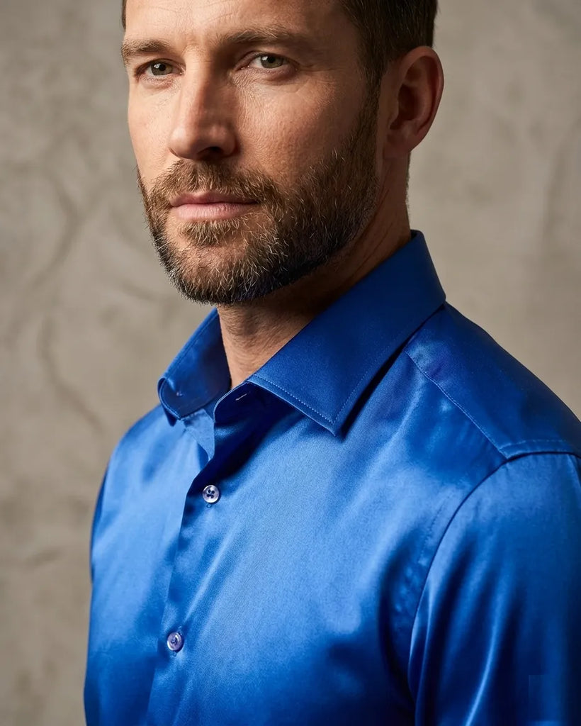 Royal Blue Plain Satin Classic Men’s Shirt