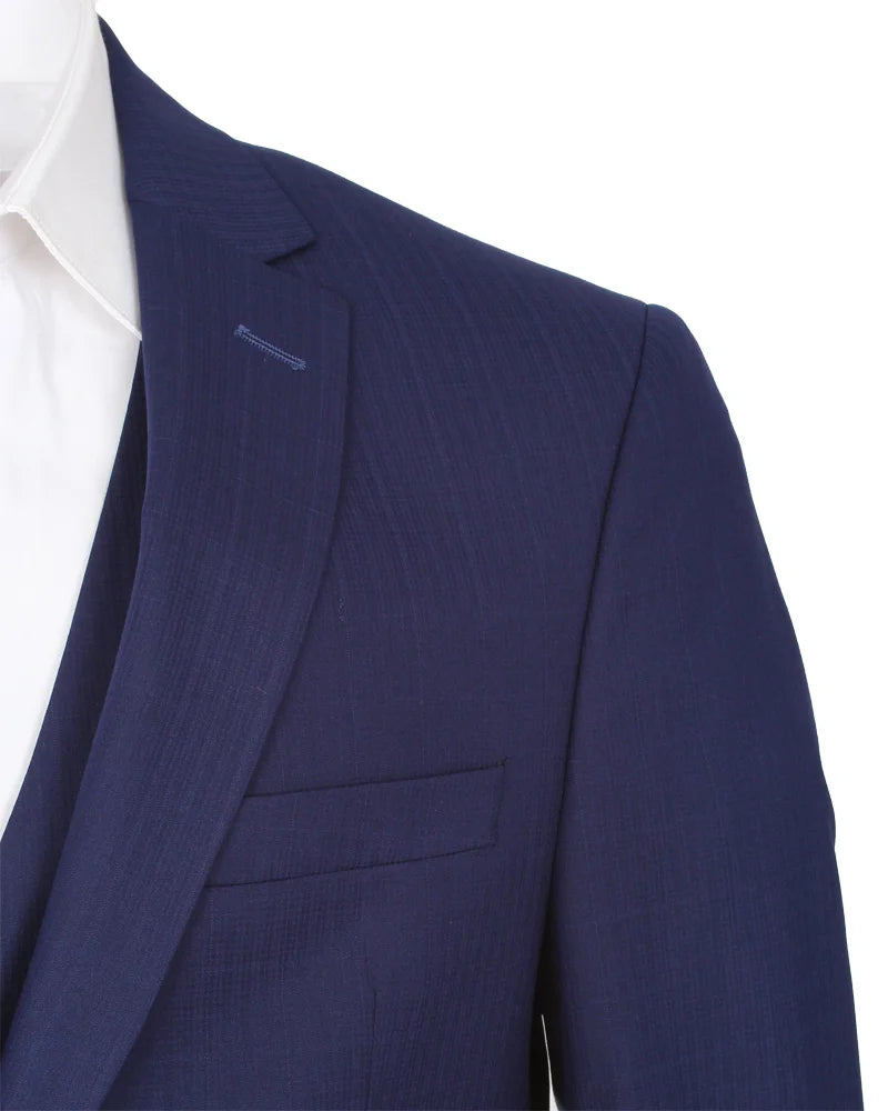Royal Blue Wool Classic Plain 3 Piece Men's Suit-Makrom