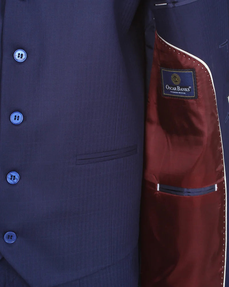 Royal Blue Wool Classic Plain 3 Piece Men's Suit-Makrom