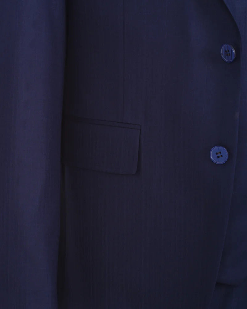 Royal Blue Wool Classic Plain 3 Piece Men's Suit-Makrom