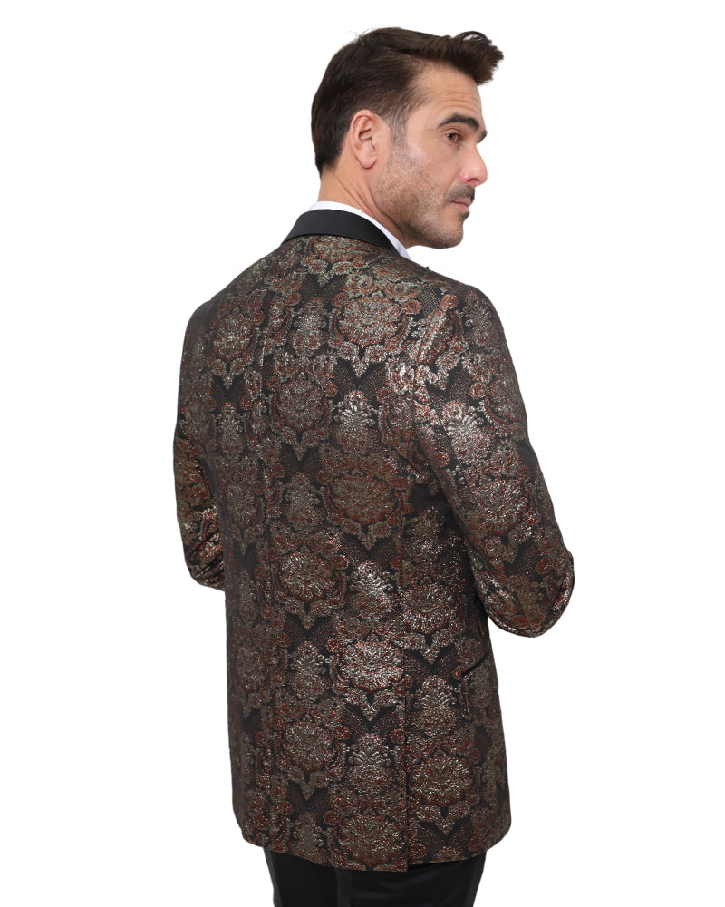 Rustic Gold & Black Paisley Design Blazer with Contrasting Lapel & Matching Bow Tie-Makrom