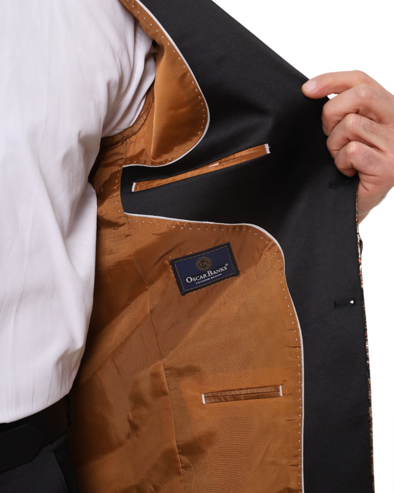 Rustic Gold & Black Paisley Design Blazer with Contrasting Lapel & Matching Bow Tie-Makrom