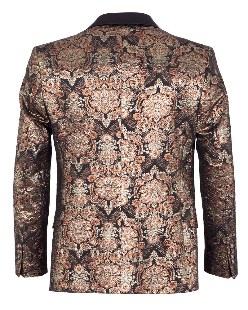 Rustic Gold & Black Paisley Design Blazer with Contrasting Lapel & Matching Bow Tie-Makrom