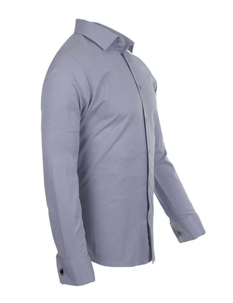 Blue Casual Twill Double Cuff Long Sleeve Shirt