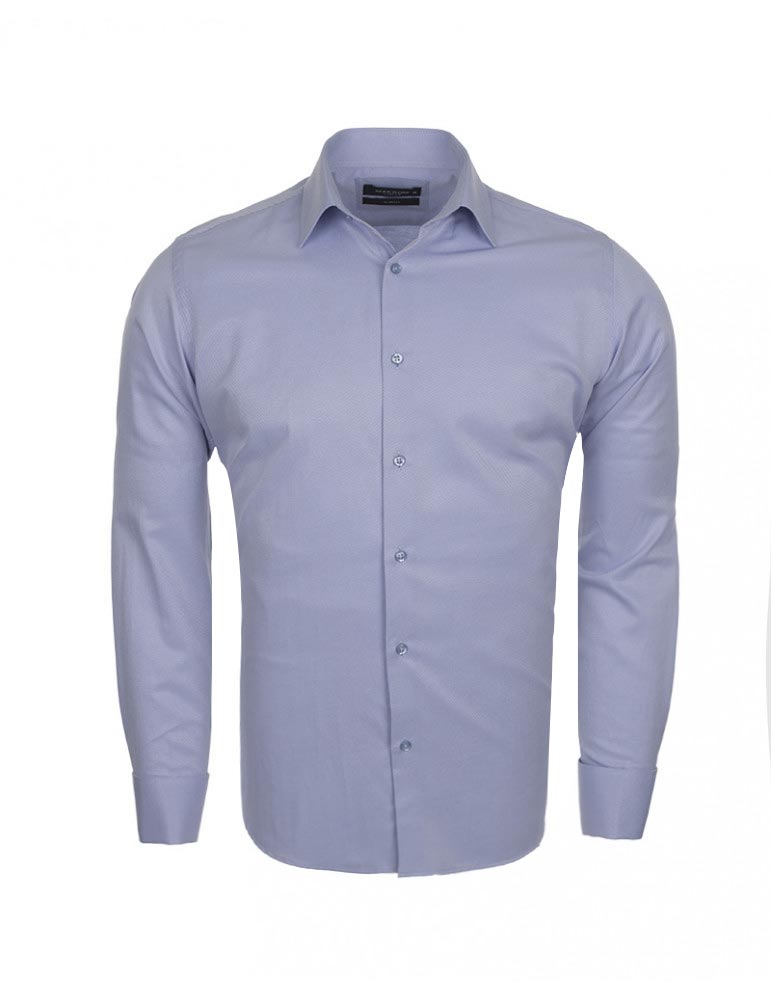 Blue Casual Twill Double Cuff Long Sleeve Shirt