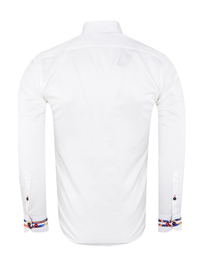 White Fashion Shirt with Colourful Collar Tip Design