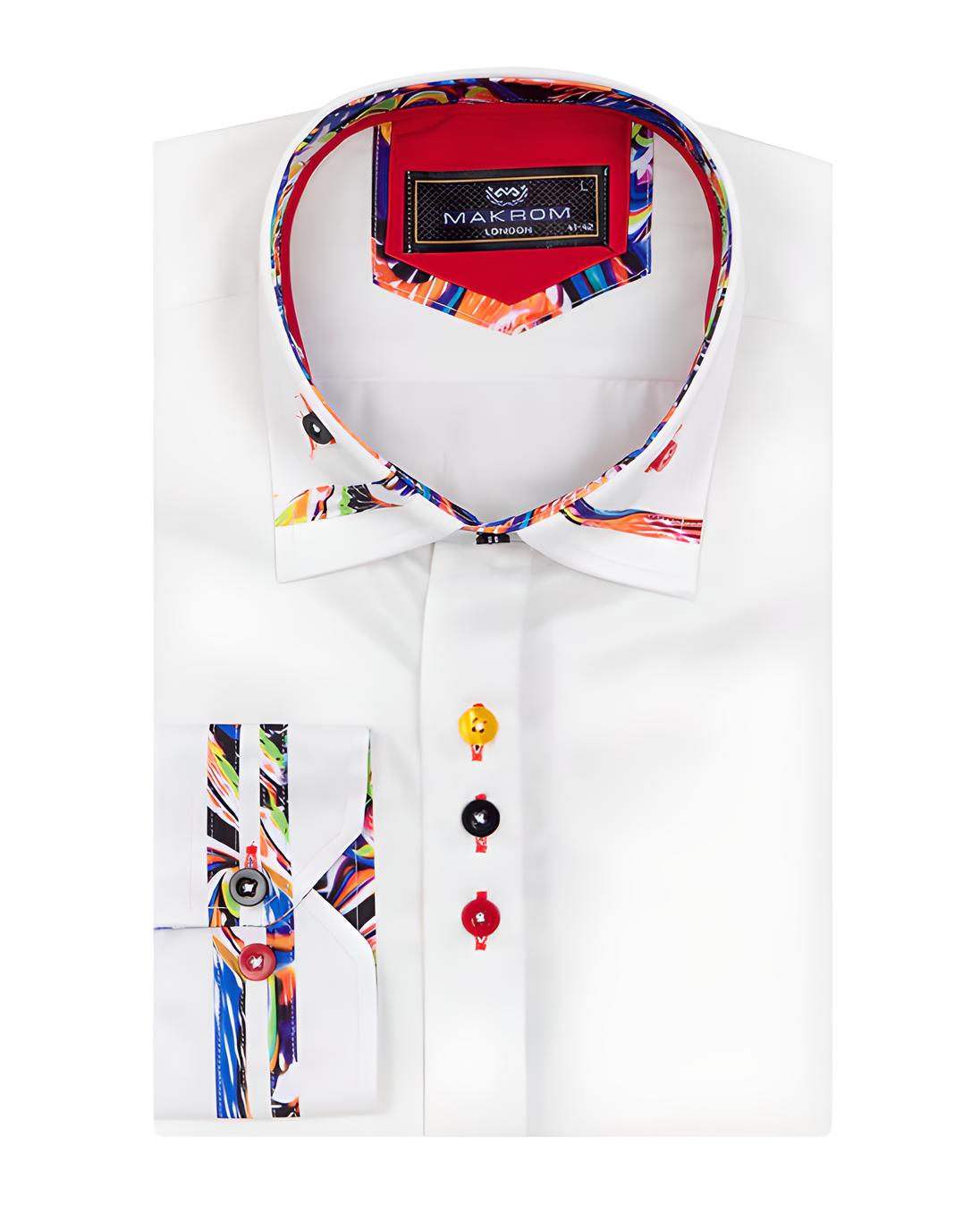 White Fashion Shirt with Colourful Collar Tip Design