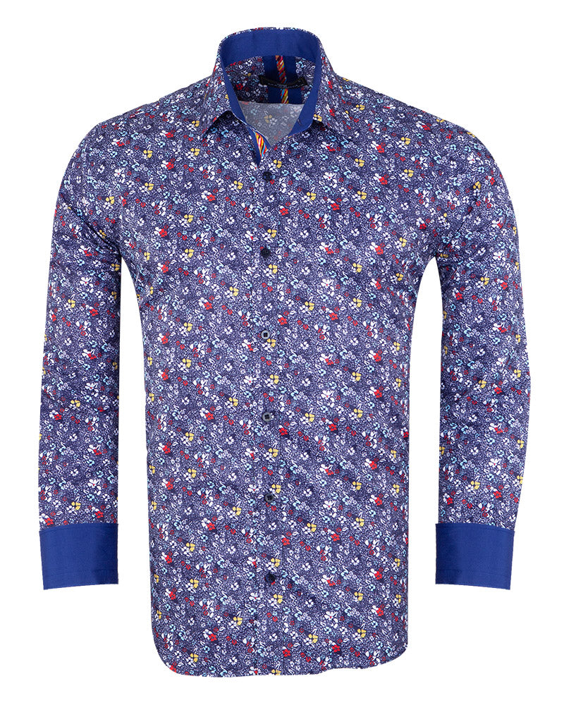 Dark Blue Colourful Floral Print Shirt