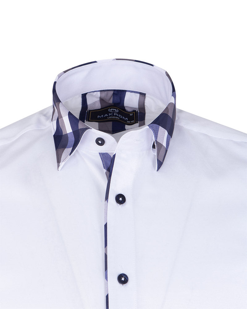 Blue Gingham Print Collar Men's Shirt