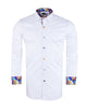 White Plain Panel Colourful Print Collar Tip Pure Cotton Shirt