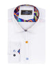 White Plain Panel Colourful Print Collar Tip Shirt