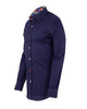 Dark Blue Plain Colourful Stitching & Button Pure Cotton Shirt