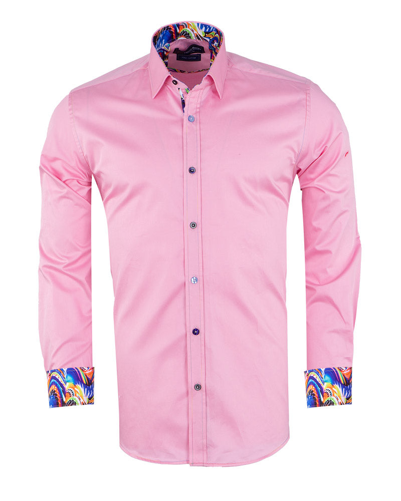 Pink Plain Colourful Stitching & Button Pure Cotton Shirt