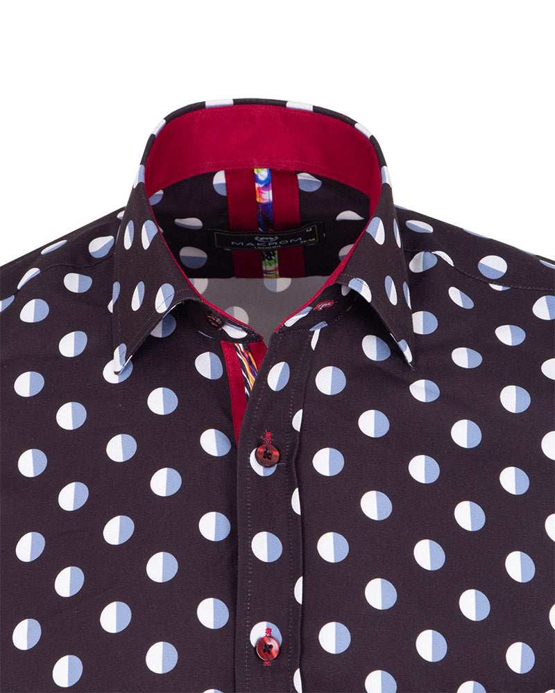 Black Polka Dot Print Men's Shirt
