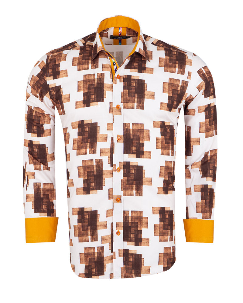 Brown Square Print Men's Shirt