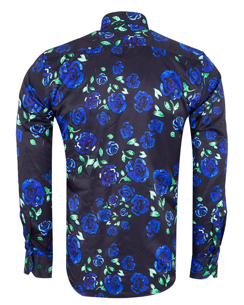 Dark Blue Rose Neon Print Shirt