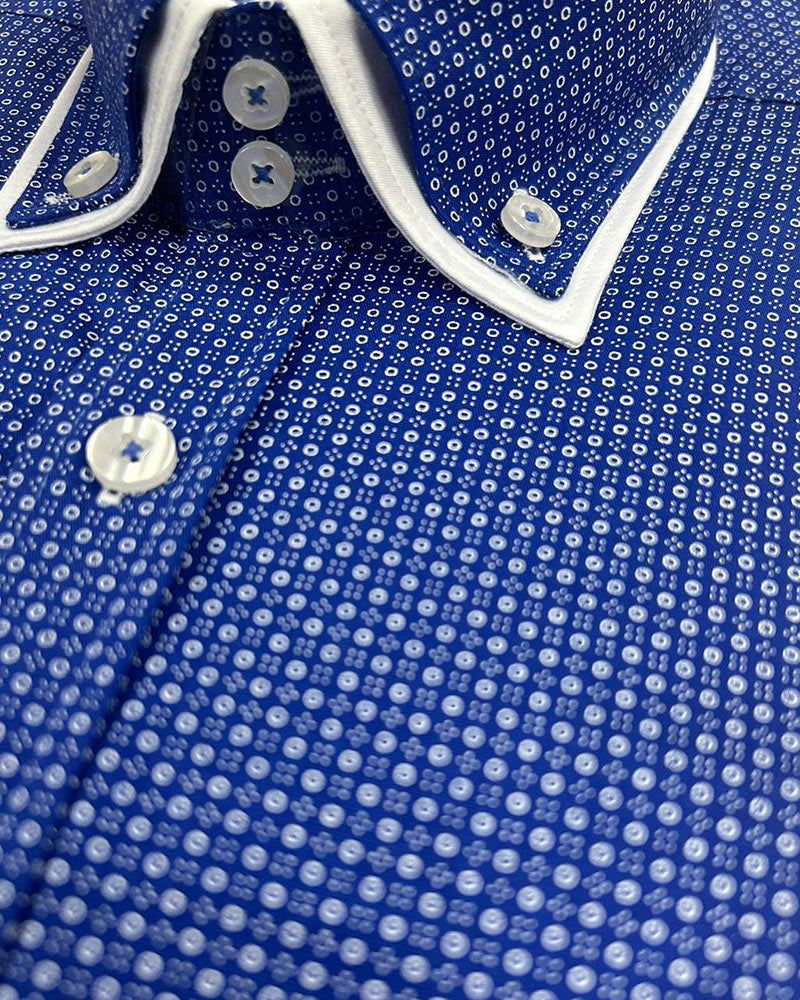 Blue Double Collar Mini Polka Dot Men's Shirt