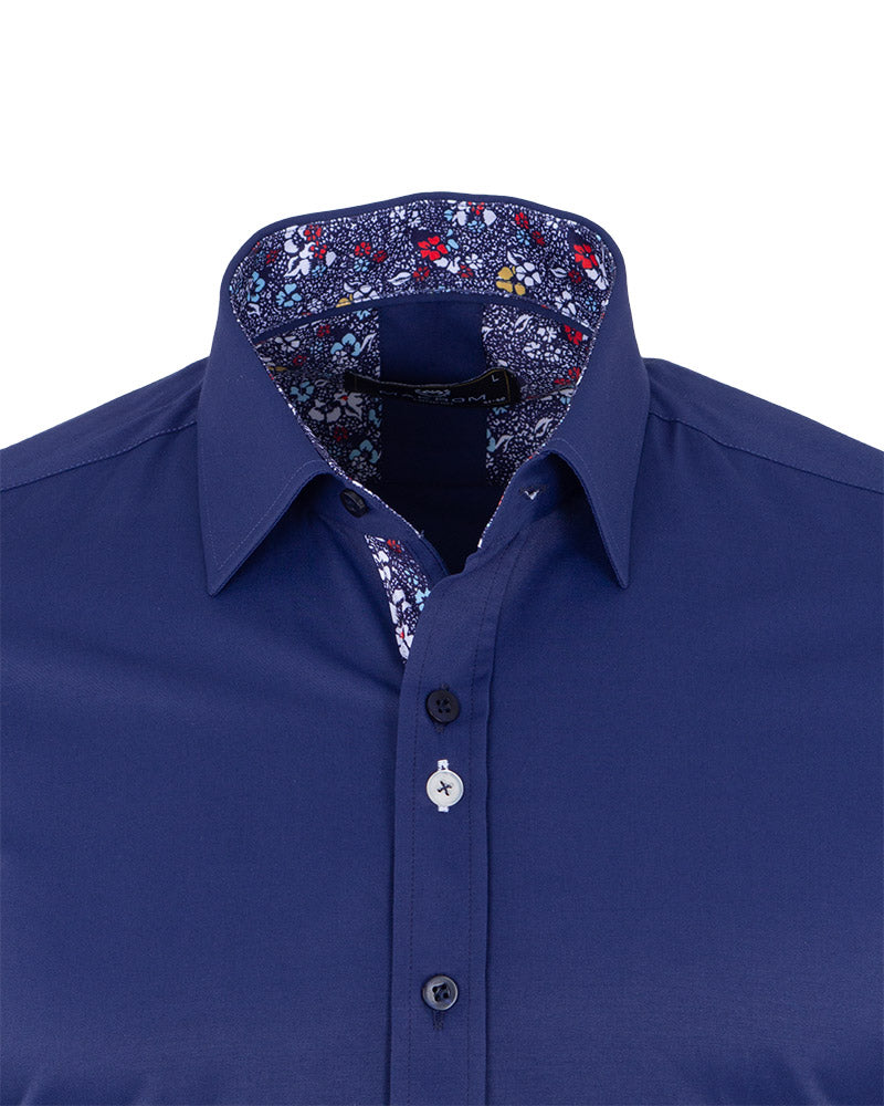 Plain Dark Blue Shirt with Floral Insert Design Shirt
