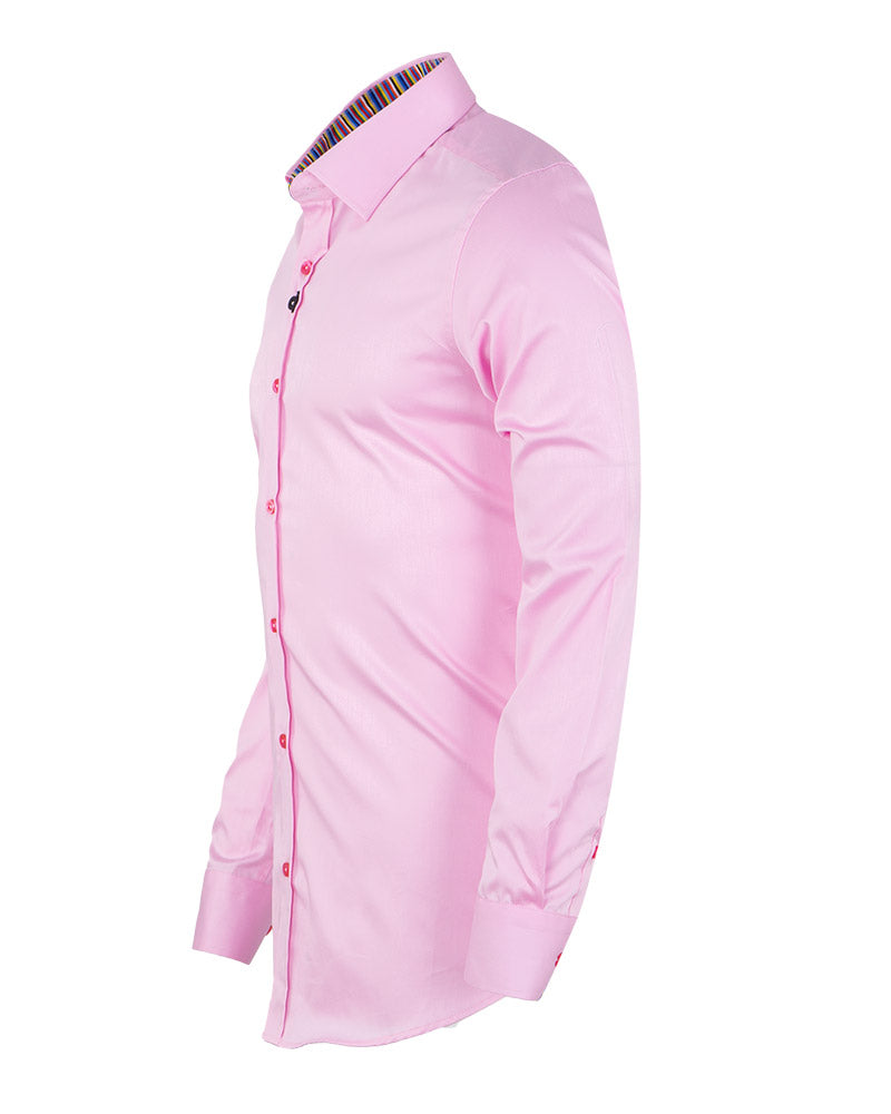 Plain Pink Shirt with Colourful Stripe Insert Shirt