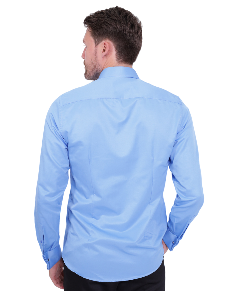 Blue Plain Double Cuff Shirt