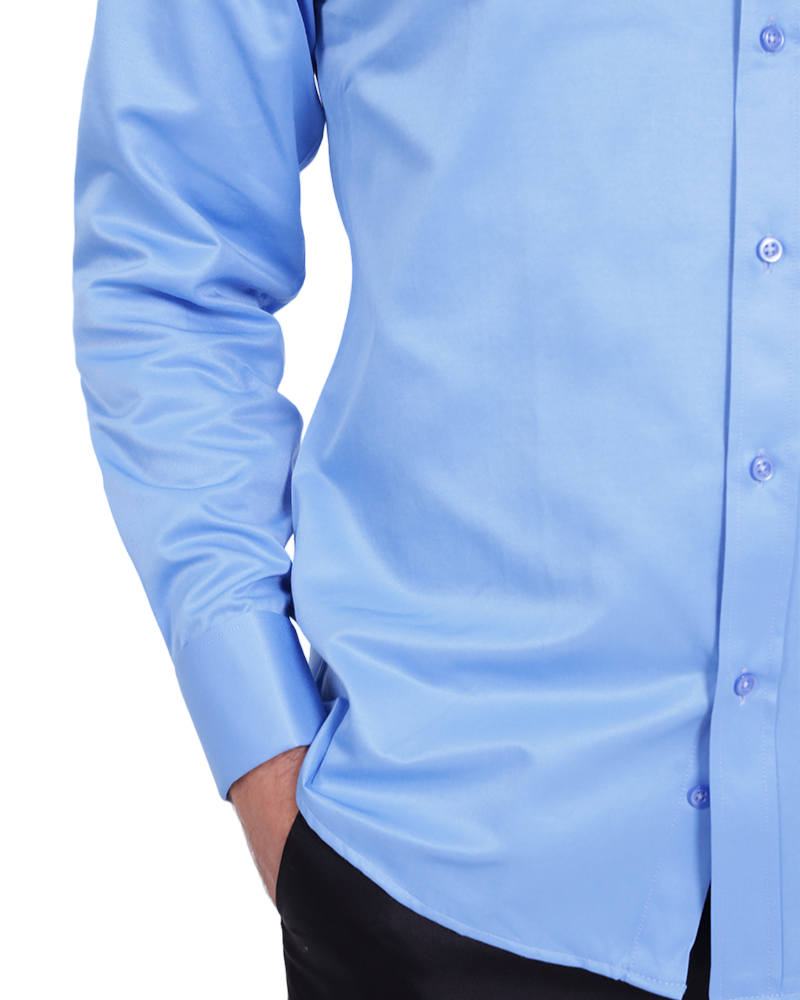 Blue Plain Double Cuff Shirt