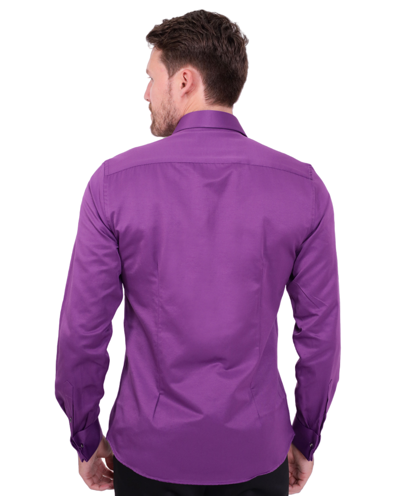 Purple Men Shirts Classic Plain Double Cuff Shirt Makrom