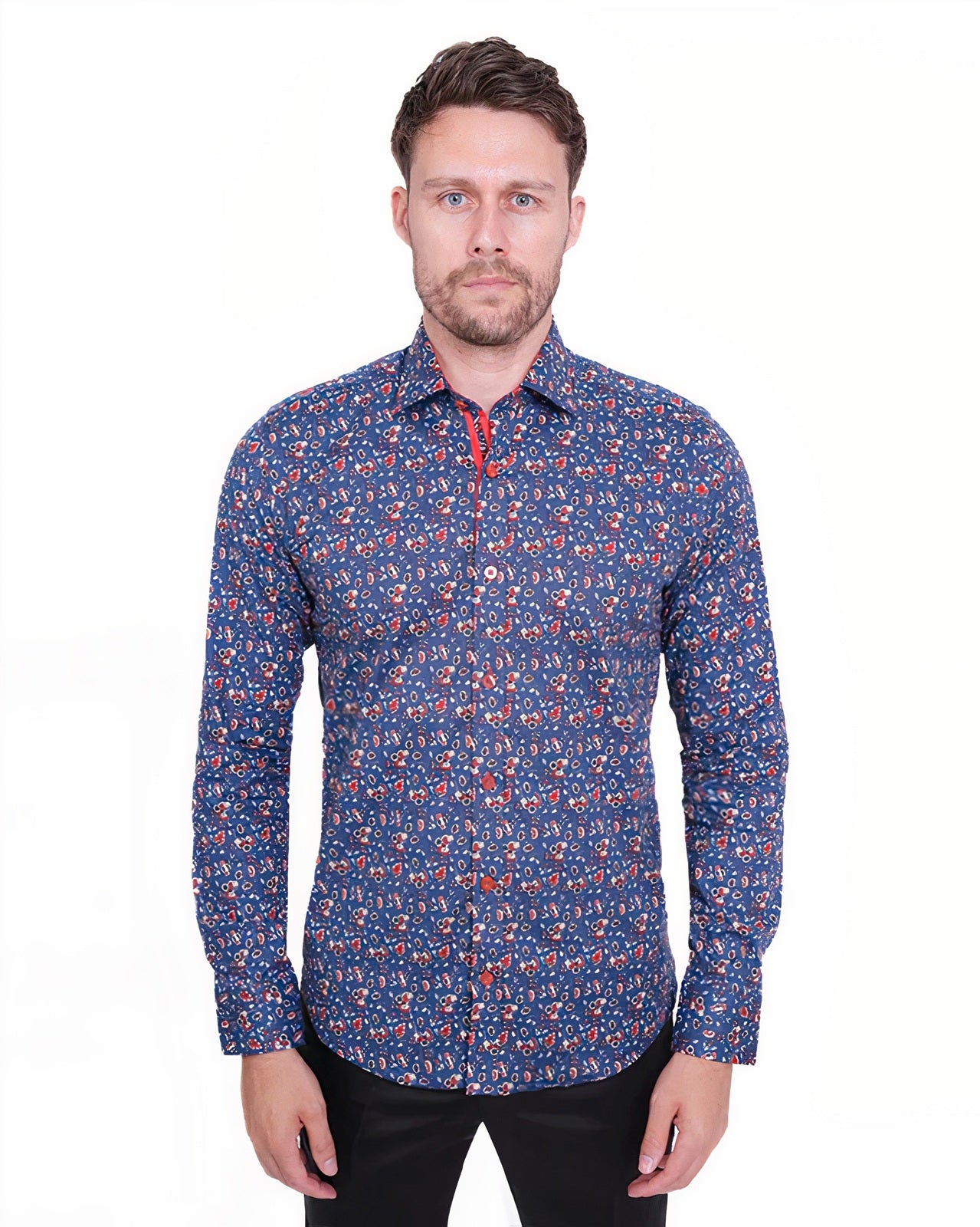 Dark Blue Paisley Print Long Sleeve Shirt
